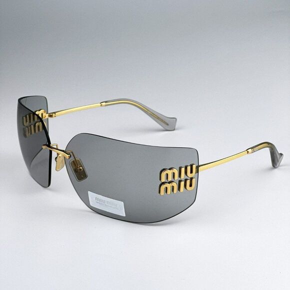 NEW Miu Miu MU54YS 5AK30B Gold Light Grey Wraparound Rimless Women Sunglasses
